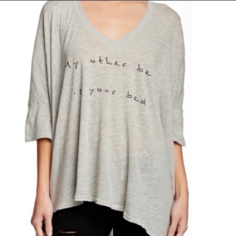 Wildfox Light Gray Graphic Tee “Your Bed is My Bed”